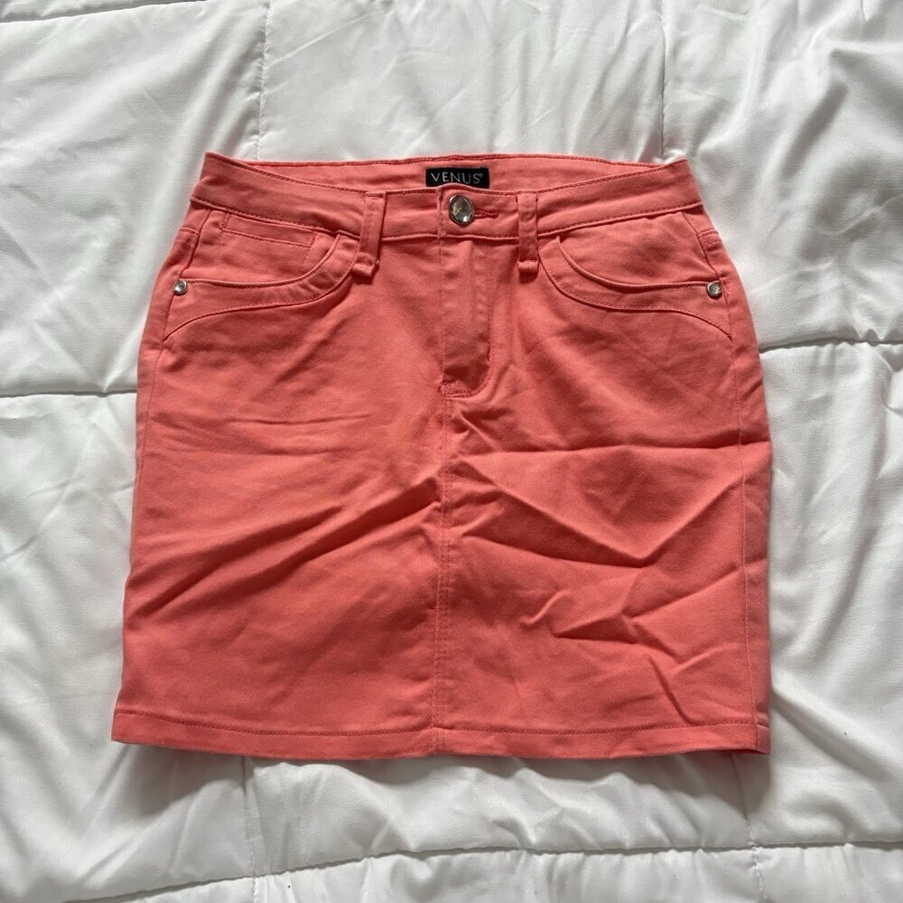 Venus Womens 2 Mini‎ Skirt Coral Pink Stretch Cowgirl Festival Summer Beach Y2K